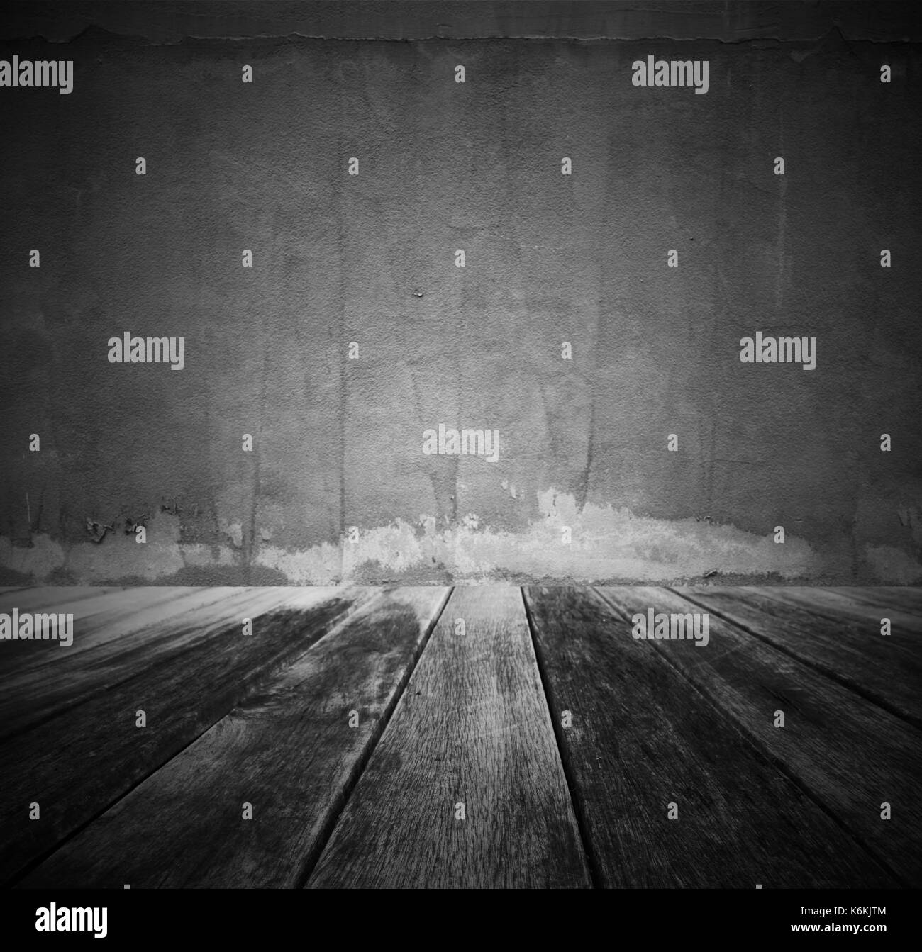 Alte Holzboden mit grunge Wand Stockfoto