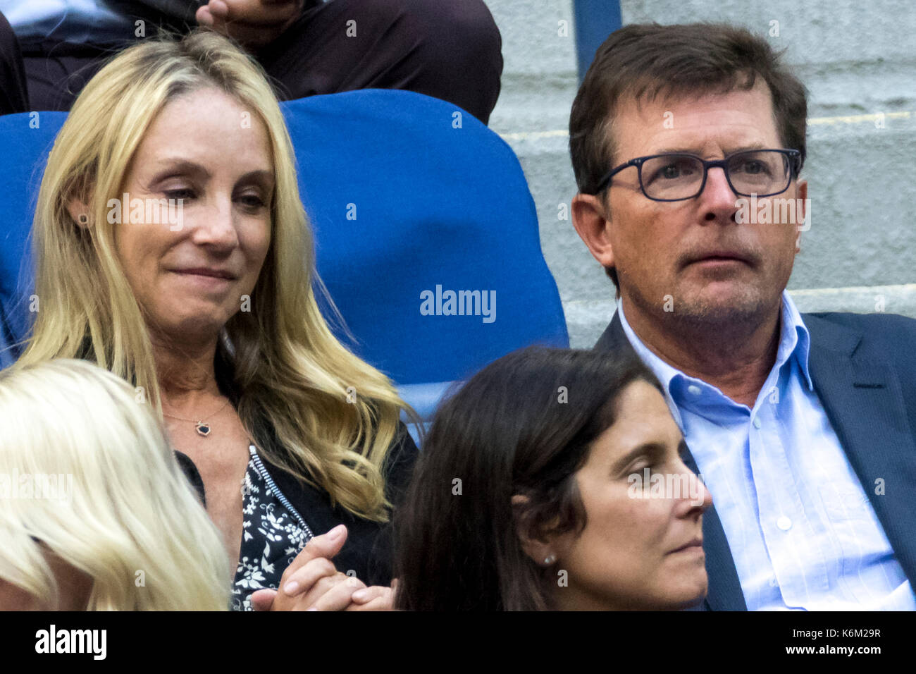 Tracy Pollan und Michael J. Fox nehmen am US Open Women's Final 2017 Teil Stockfoto