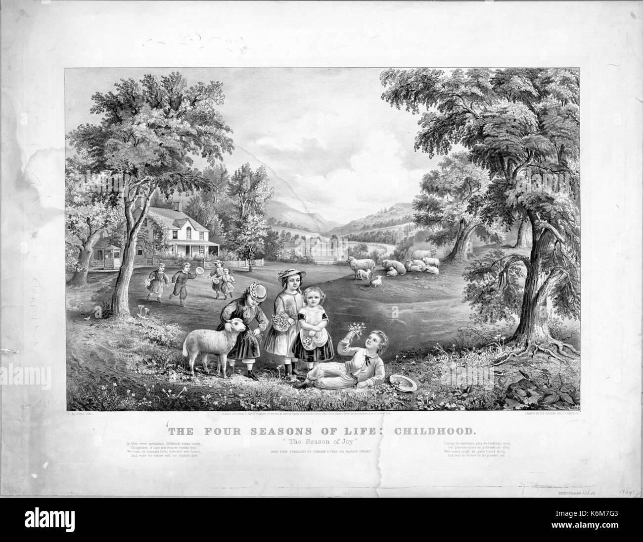 Currier Ives und Die vier Jahreszeiten des Lebens Kindheit Stockfoto