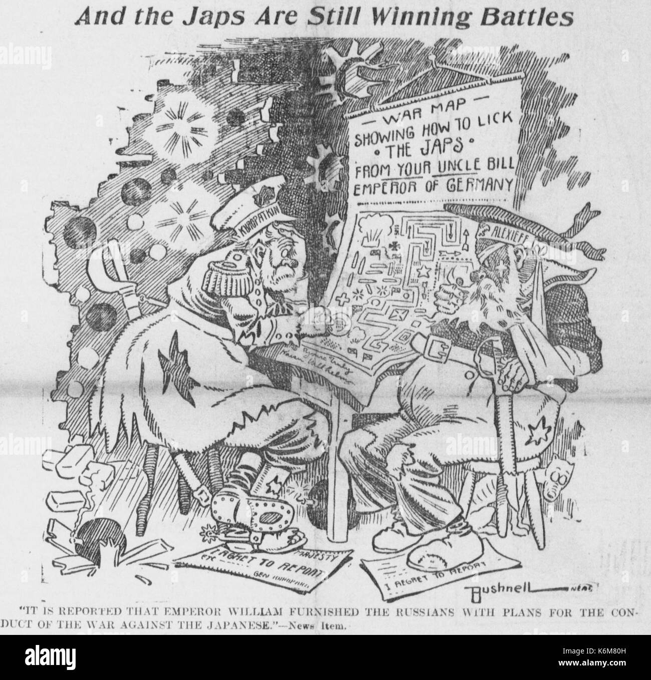 Bushnell Cartoon über kaiserlichen Deutschland Beratung der kaiserlichen Russland zur kaiserlichen Japan Kampf Stockfoto