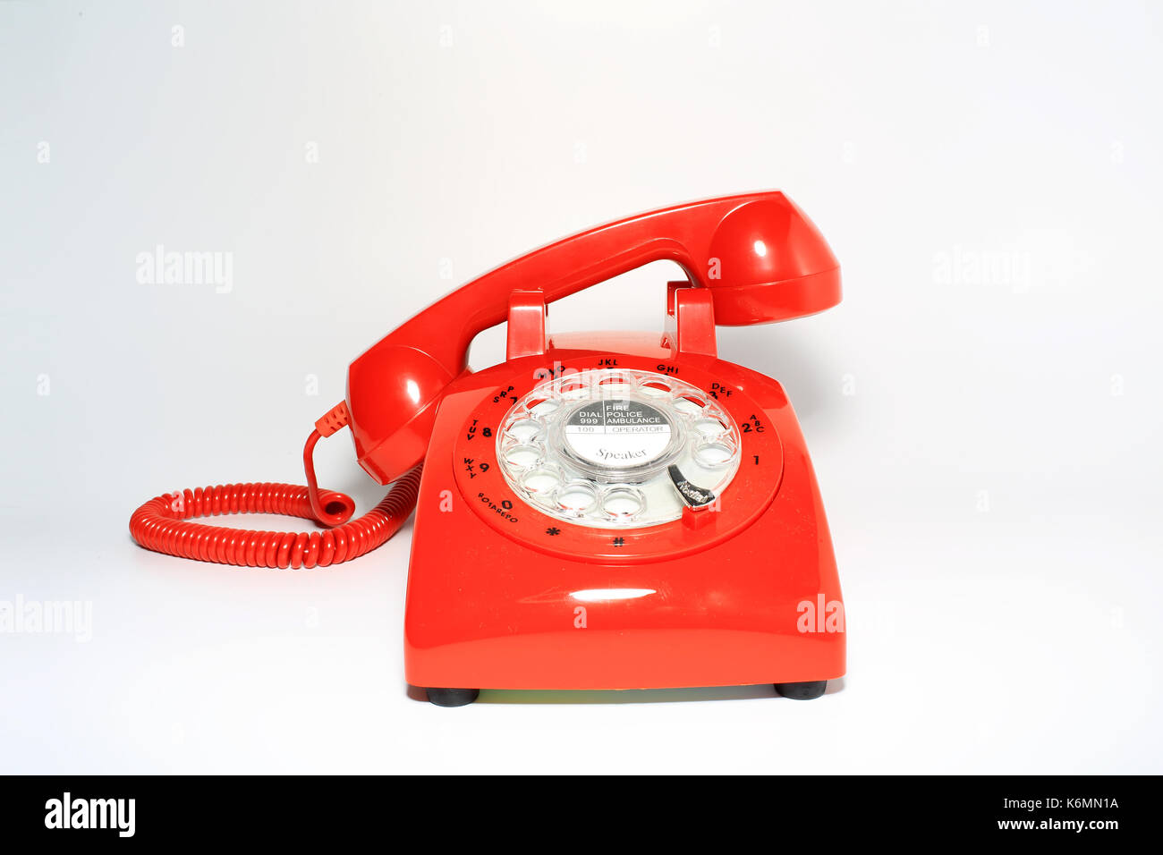 Retro Drehschalter Telefon ein Anruf ohne Körper, Auflegen von einem hohlen Mann Stockfoto