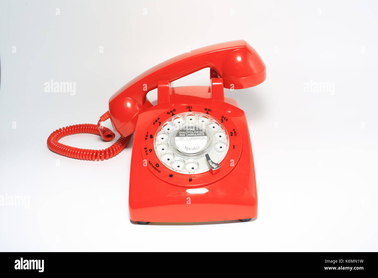 Retro Drehschalter Telefon ein Anruf ohne Körper, Auflegen von einem hohlen Mann Stockfoto