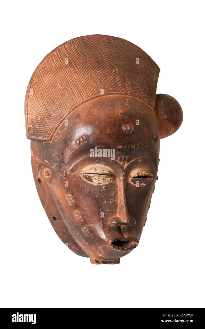 Detail der Afrikanische Maske in Holz geschnitzt. Stockfoto