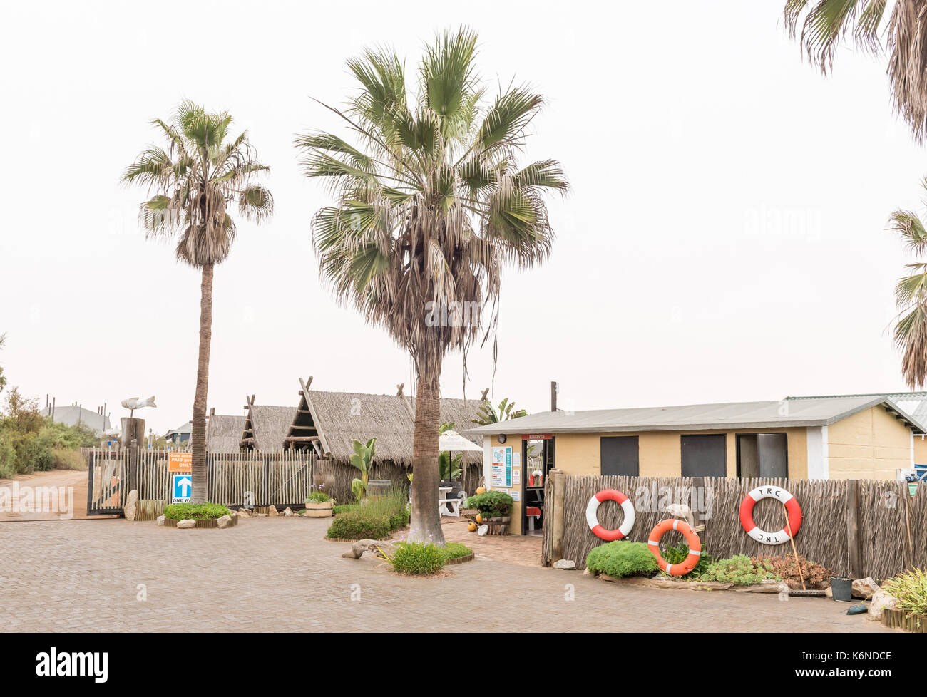 SWAKOPMUND, NAMIBIA - 30. Juni 2017: Die Rezeption der Tiger Reef Campingplatz in Swakopmund an der Atlantikküste in die Namibische Wüste von Na Stockfoto