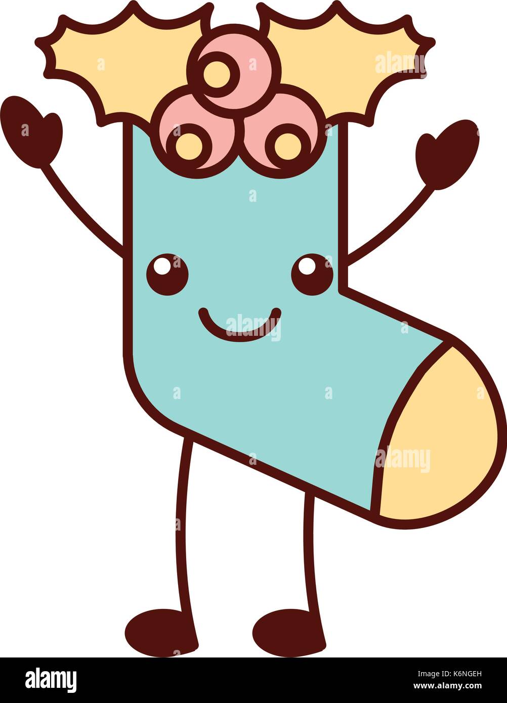 Kawaii weihnachten Socke Geschenk dekoration design Stock Vektor