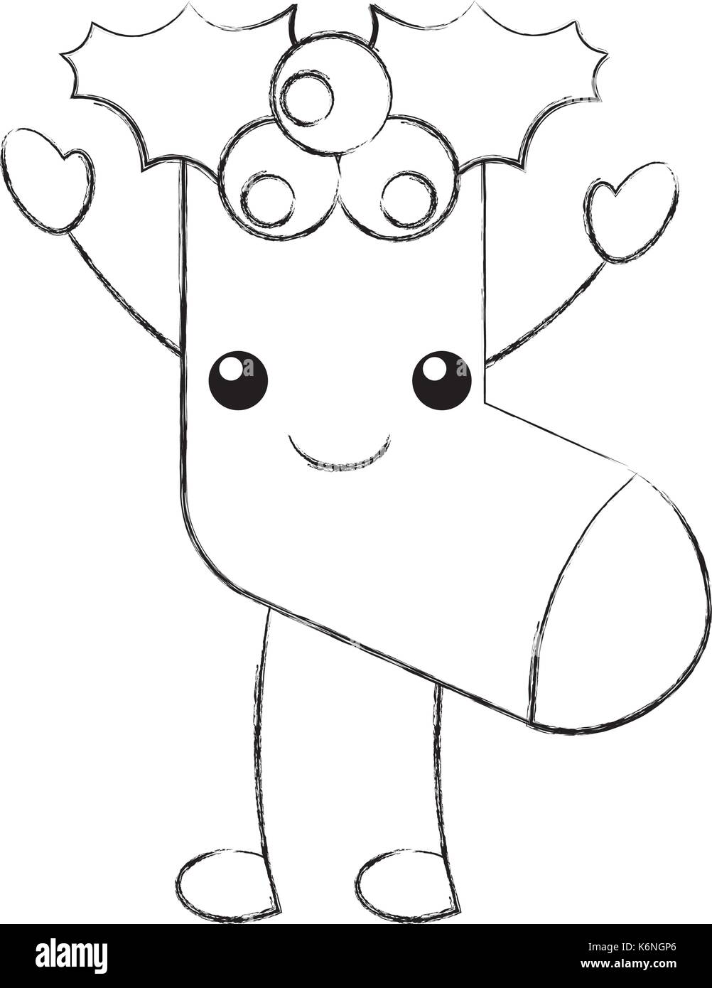 Kawaii weihnachten Socke Geschenk dekoration design Stock Vektor