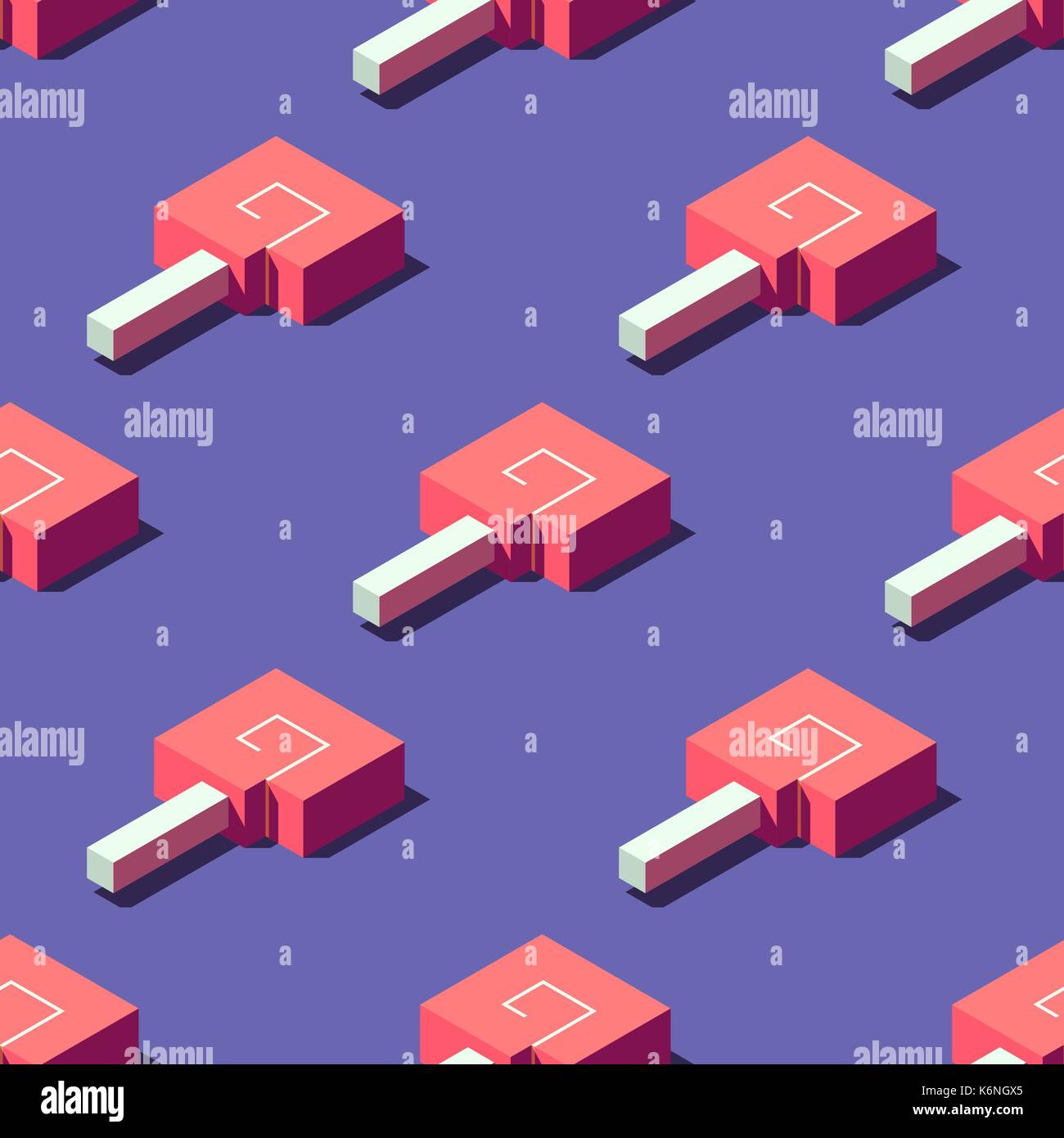 Nahtlose Muster der kubischen Lutscher auf einem hellen Rosa Hintergrund. Retro Design Konzept, Freistellungsmaske verwendet. Stock Vektor