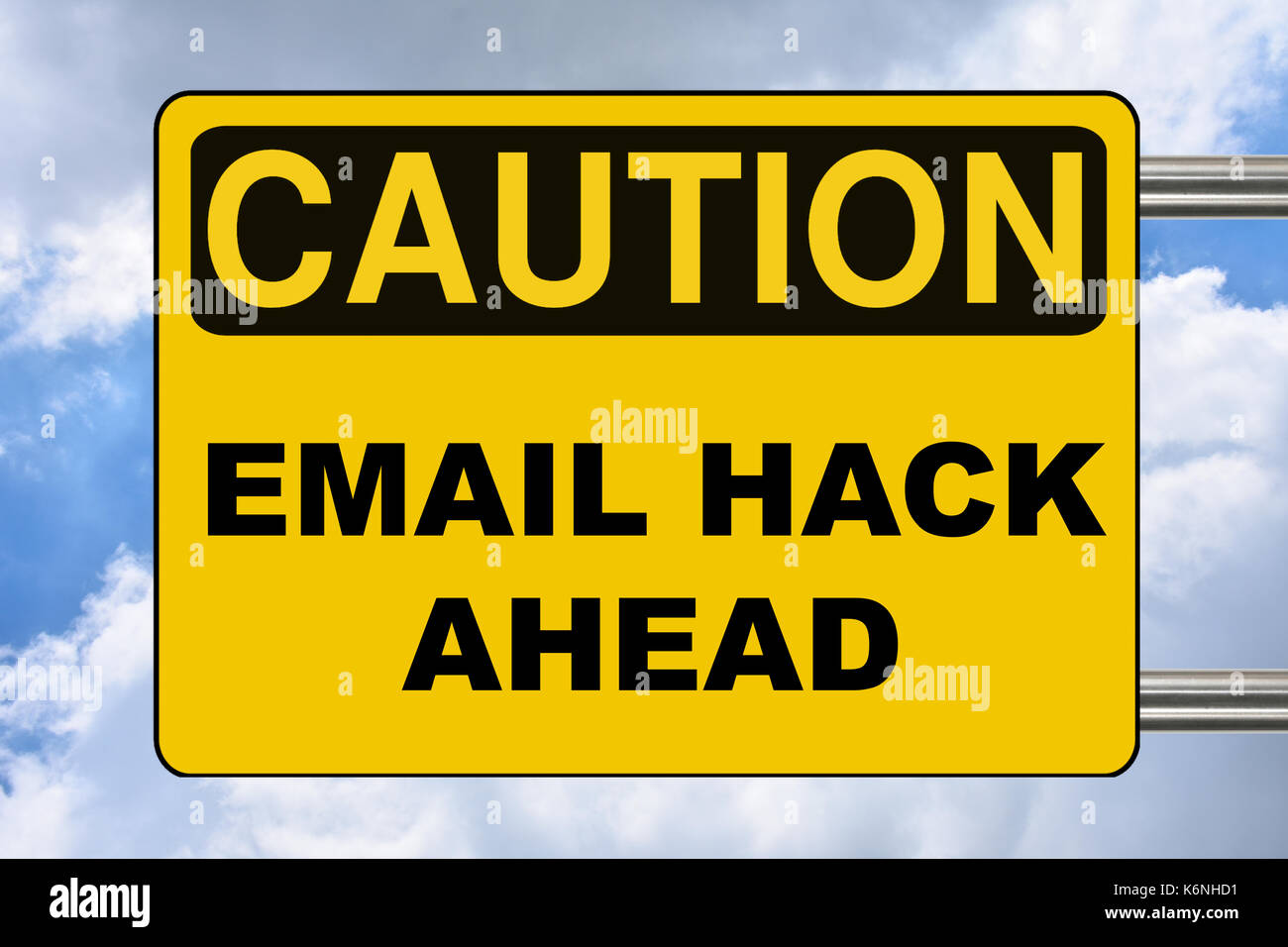 E-Mail vor Hack, Aufleuchten der gelben Schild Stockfoto