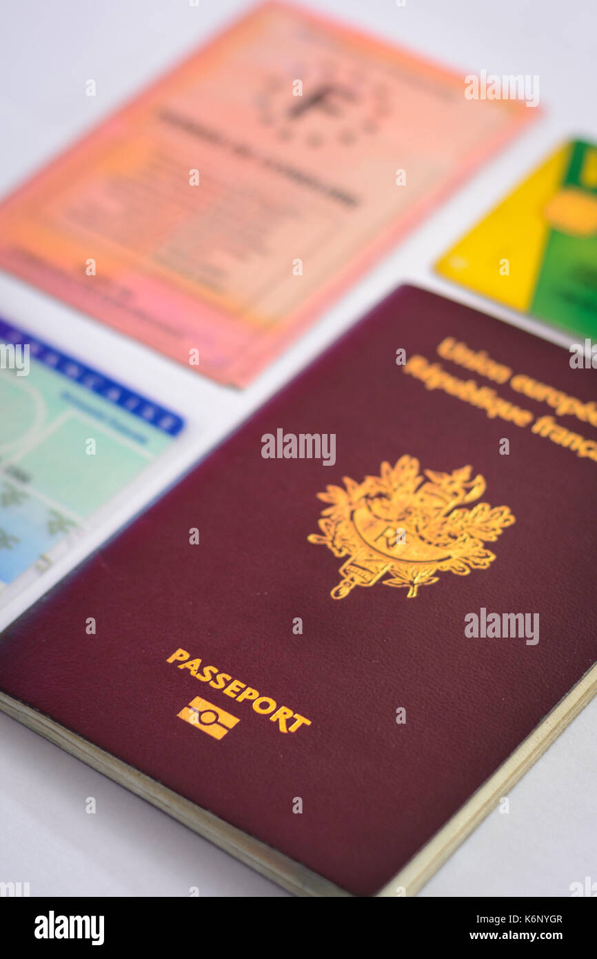 Reisepass und andere Identität Papier und Karten Stockfoto