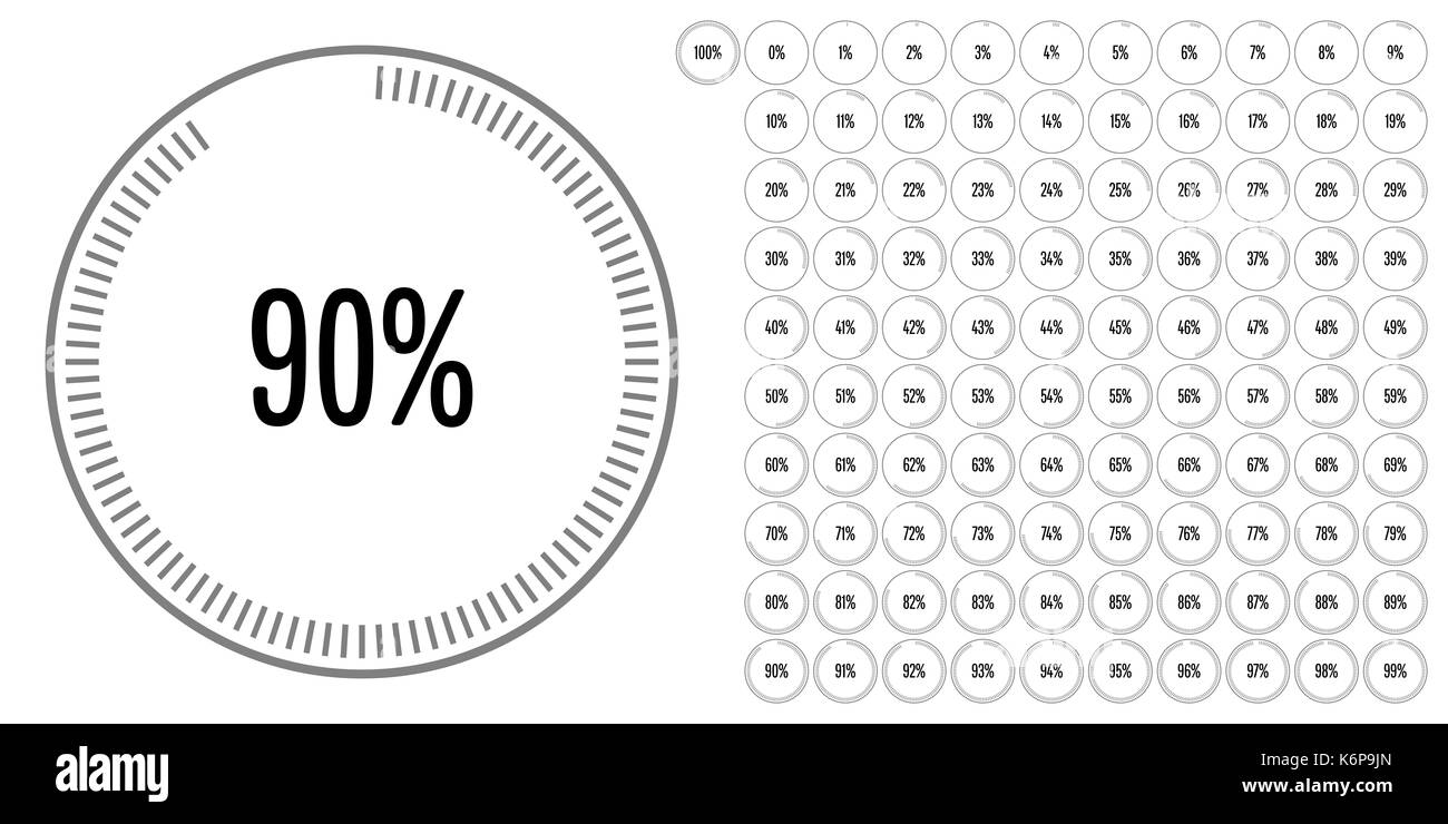 Der Kreis Prozentsatz Diagramme von 0 bis 100 ready-to-use für Web Design, User Interface (UI) oder infografik - Indikator mit Grau Stockfoto