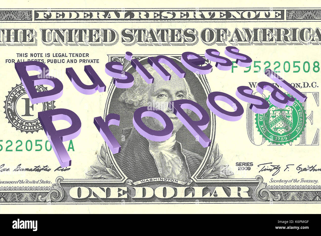 3D-Darstellung der "Vorschlag" Titel von einem Dollar Bill als Hintergrund Stockfoto