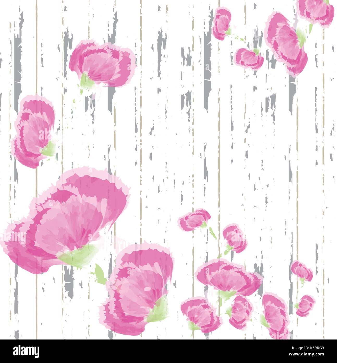 Nelke Blumen Malerei auf Holz Textur Stock Vektor