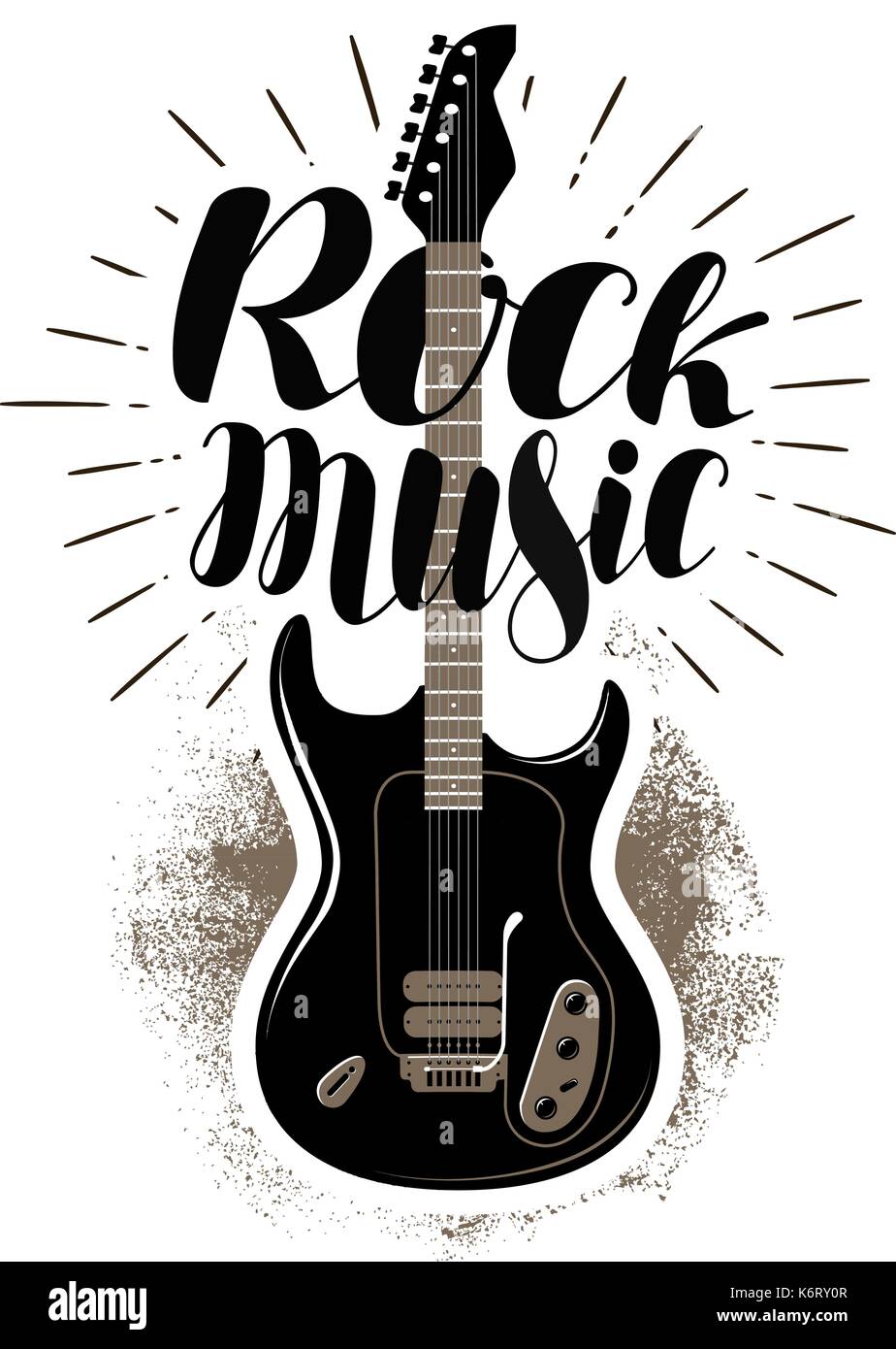Rock Musik, Schriftzug. Gitarre, griffbrett Label. Vector Illustration Stock Vektor