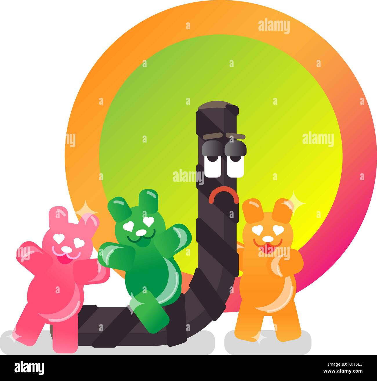 Depression - depressive Lakritz und freudige Gummi Bären Stock Vektor