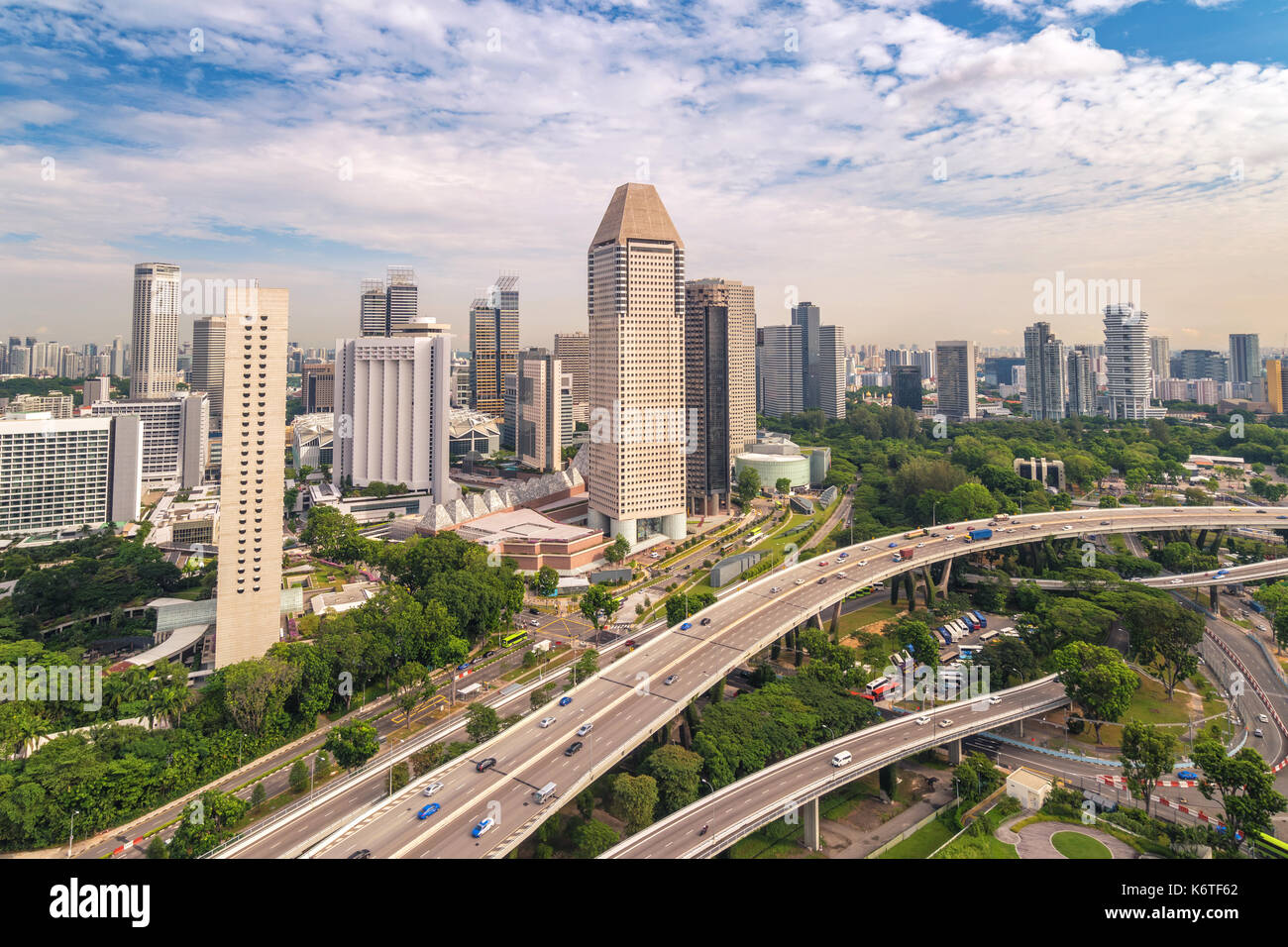 Singapur hoher Winkel Aussicht auf die Skyline der Stadt Geschäftsviertel, Marina Bay, Singapore Stockfoto
