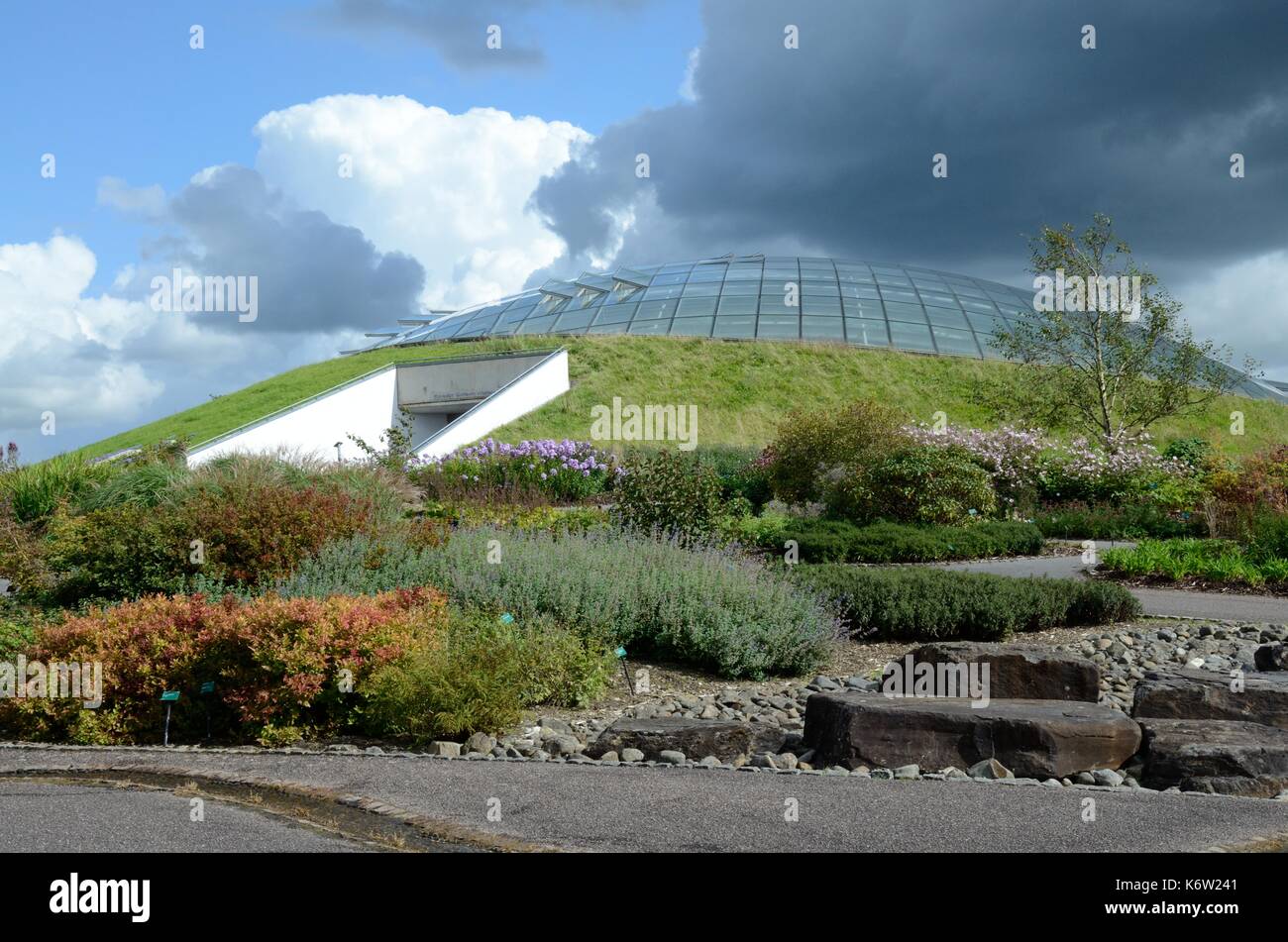 Das grosse Gewächshaus von Norman Foster die National Botanic Garden of Wales Llanarthney Wales Cymru GROSSBRITANNIEN GB ausgelegt Stockfoto