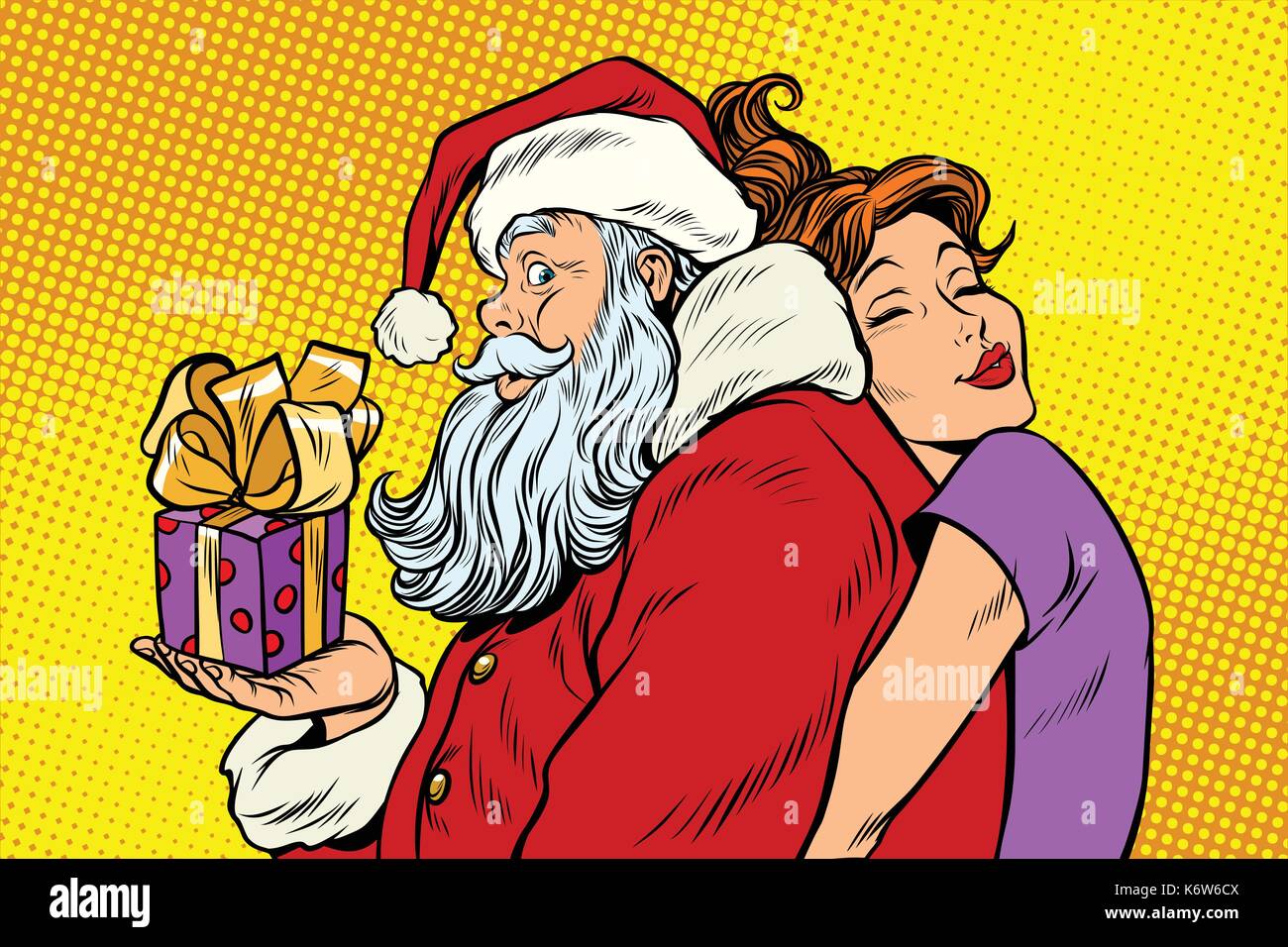 Santa Claus und schöne Frau, eine Überraschung Weihnachtsgeschenk Stock Vektor