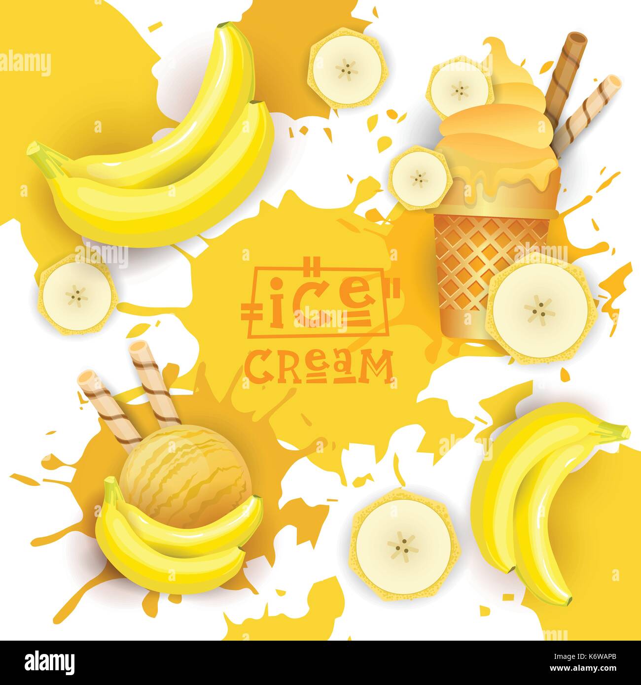 Eis mit Banane Geschmack Dessert buntes Plakat Stock Vektor