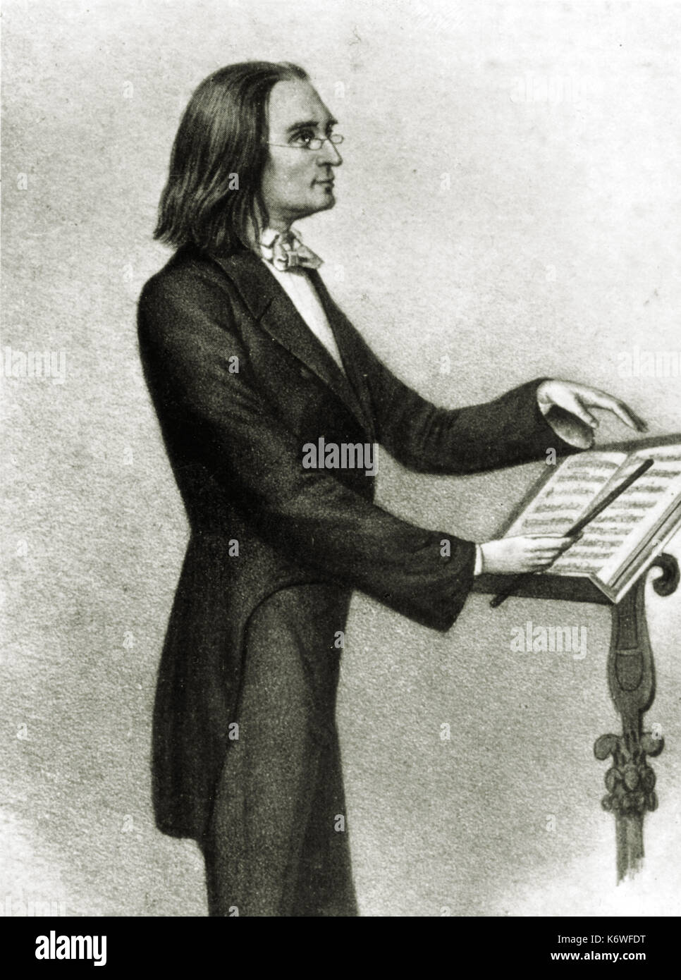 LISZT, Franz/Ferenc - Karikatur Dirigieren an Weimar, 1850 - ungarische Pianist und Komponist. 22. Oktober 1811 - vom 31. Juli 1886. Stockfoto
