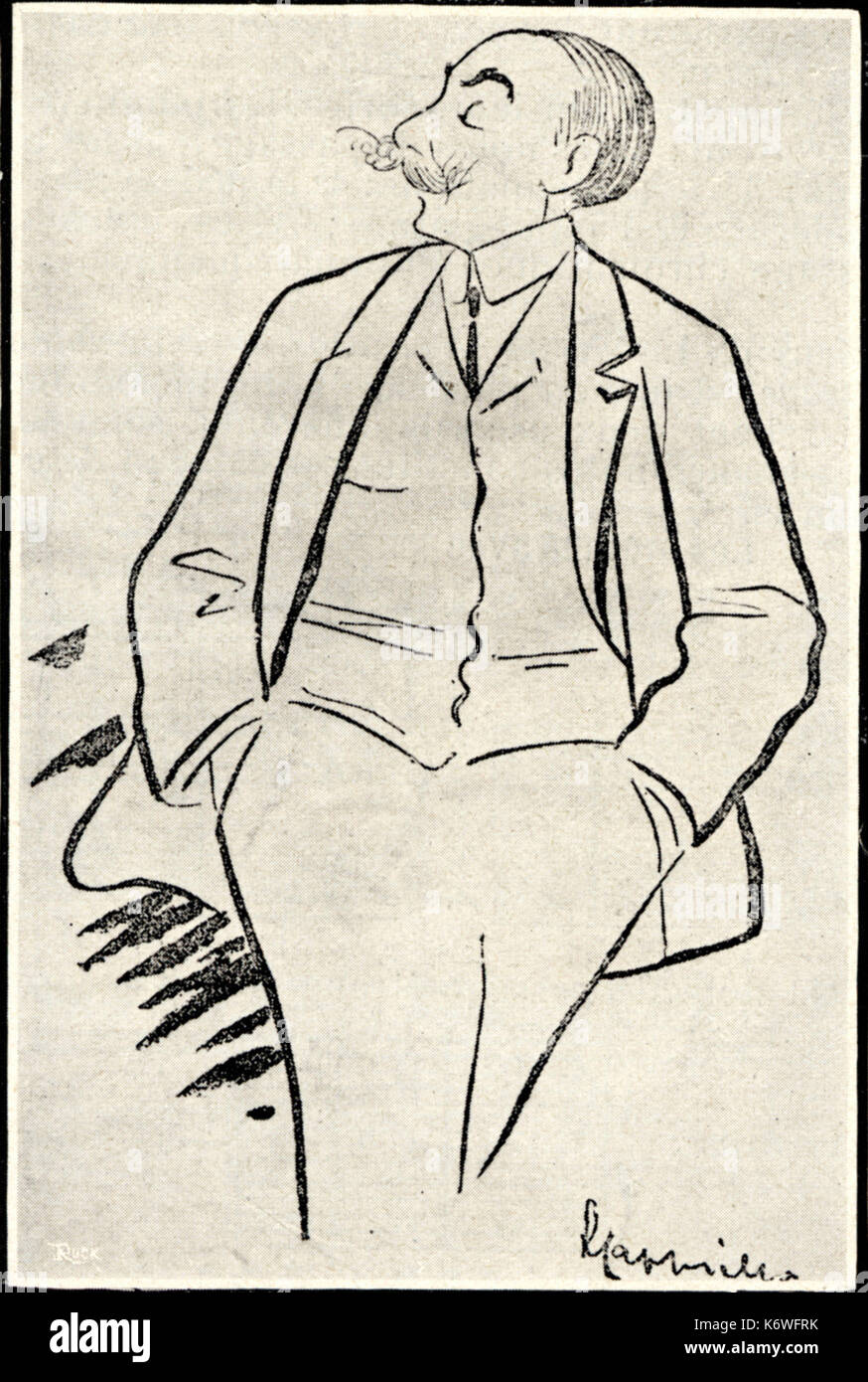 André Messager Karikatur von Cappiello. Der französische Dirigent und Komponist (1853-1929) Stockfoto