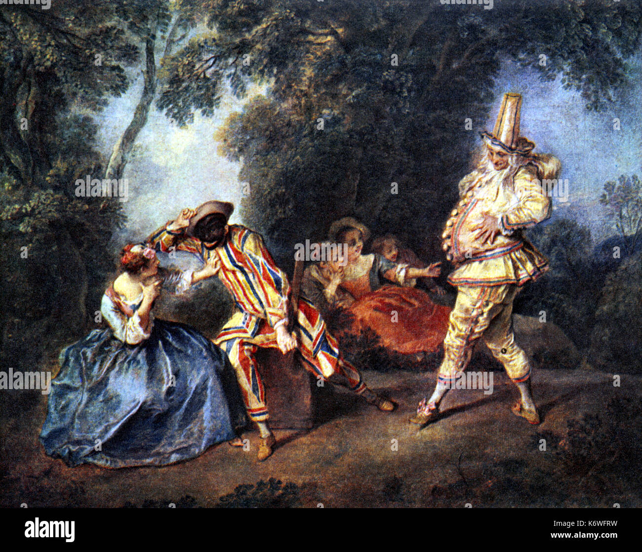 COMMEDIA DELL'ARTE Italienische Komödie - Nach dem Ölgemälde von Lancret (1690-1743), in der die Figuren der Commedia dell'Arte Stockfoto