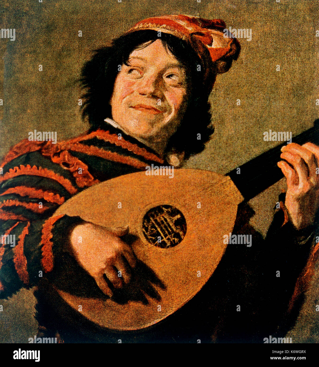 "Der Text" ("Der Narr") nach Gemälde von Franz Halz. 17. jahrhundert Laute. Stockfoto