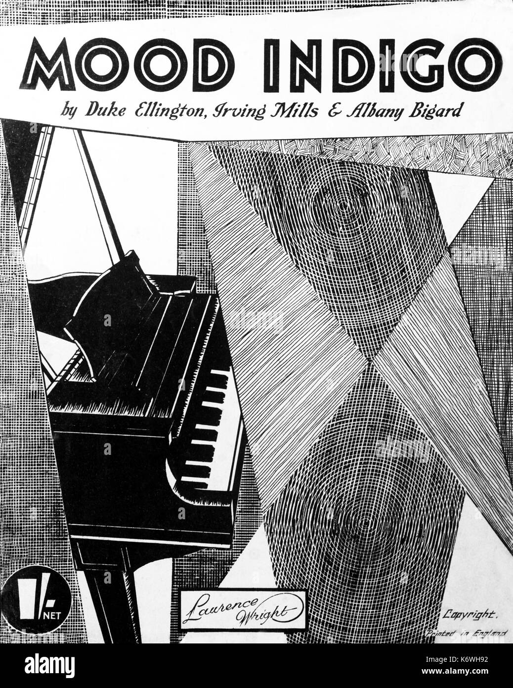Duke Ellington, - Mood Indigo score Abdeckung komponiert von Duke Ellington, Irving Mills & Albany bigard. Pub. London, Lawrence Wright Musik Co, Datum nicht bekannt. Jazz, Klavier. Design. Stockfoto