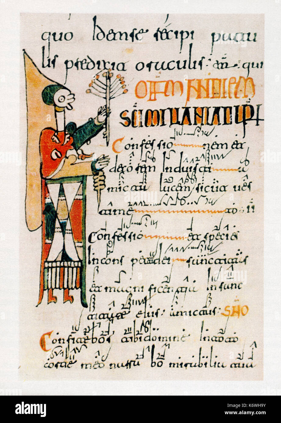 NOTATION - MOZARABISCHEN GESANGS - 10. Jahrhundert Beleuchtung von Mozarbic Psalter-Notation wird zwischen den Zeilen Stockfoto