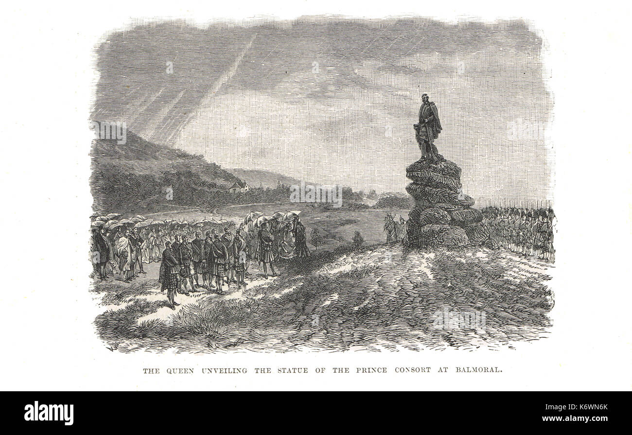 Queen Victoria die Enthüllung der Statue zu Prince Albert bei Balmoral, 15. Oktober 1867 Stockfoto