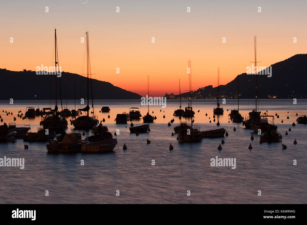 Einen schönen Sonnenuntergang der Hafen von Lerici, Ligurien, Italien, photoarkive Stockfoto
