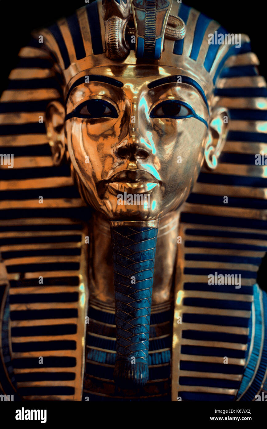 Tutankharmun Gesichtsmaske, Gold, Portrait, Ägypter, Grabkunst, Tod, Pharao, Mumie, Icon, King Tut, Museum, Kairo Stockfoto