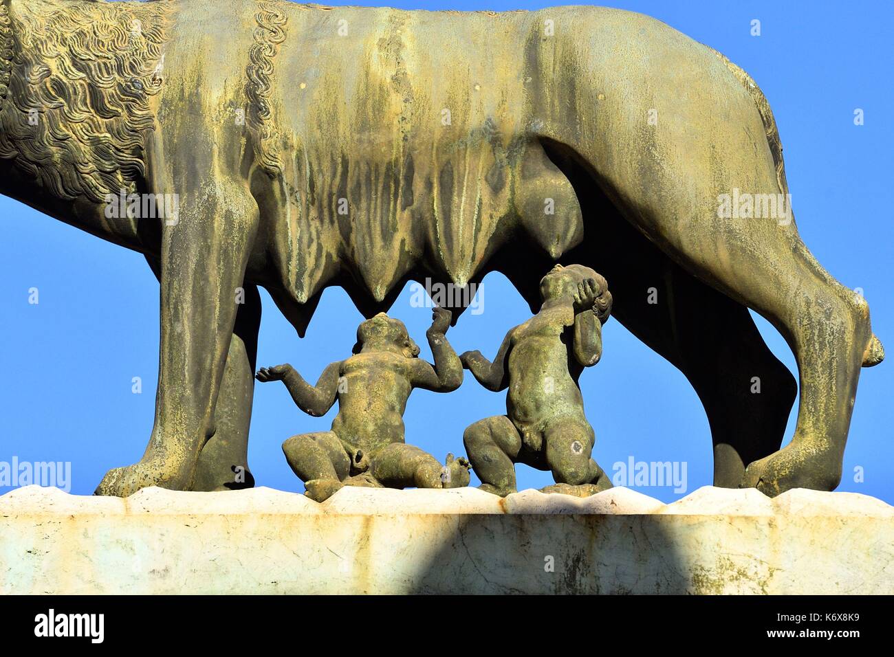 Italien, Latium, Rom, historischen Zentrum als Weltkulturerbe von der UNESCO, der Kapitolinischen Hügel, die Wölfin und die Zwillingsbrüder Romulus und Remus, Gründer von Rom Stockfoto