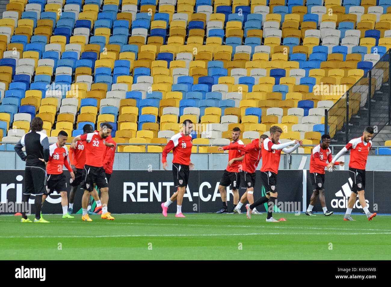 Kiew, Ukraine. 13 Sep, 2017. Skenderbeu Korca Training vor dem Spiel mit dem FC Dynamo Kiew in der UEFA Europa League an der Olimpiyskiy Stadion in Kiew Quelle: Alexandr Gusew/Pacific Press/Alamy leben Nachrichten Stockfoto