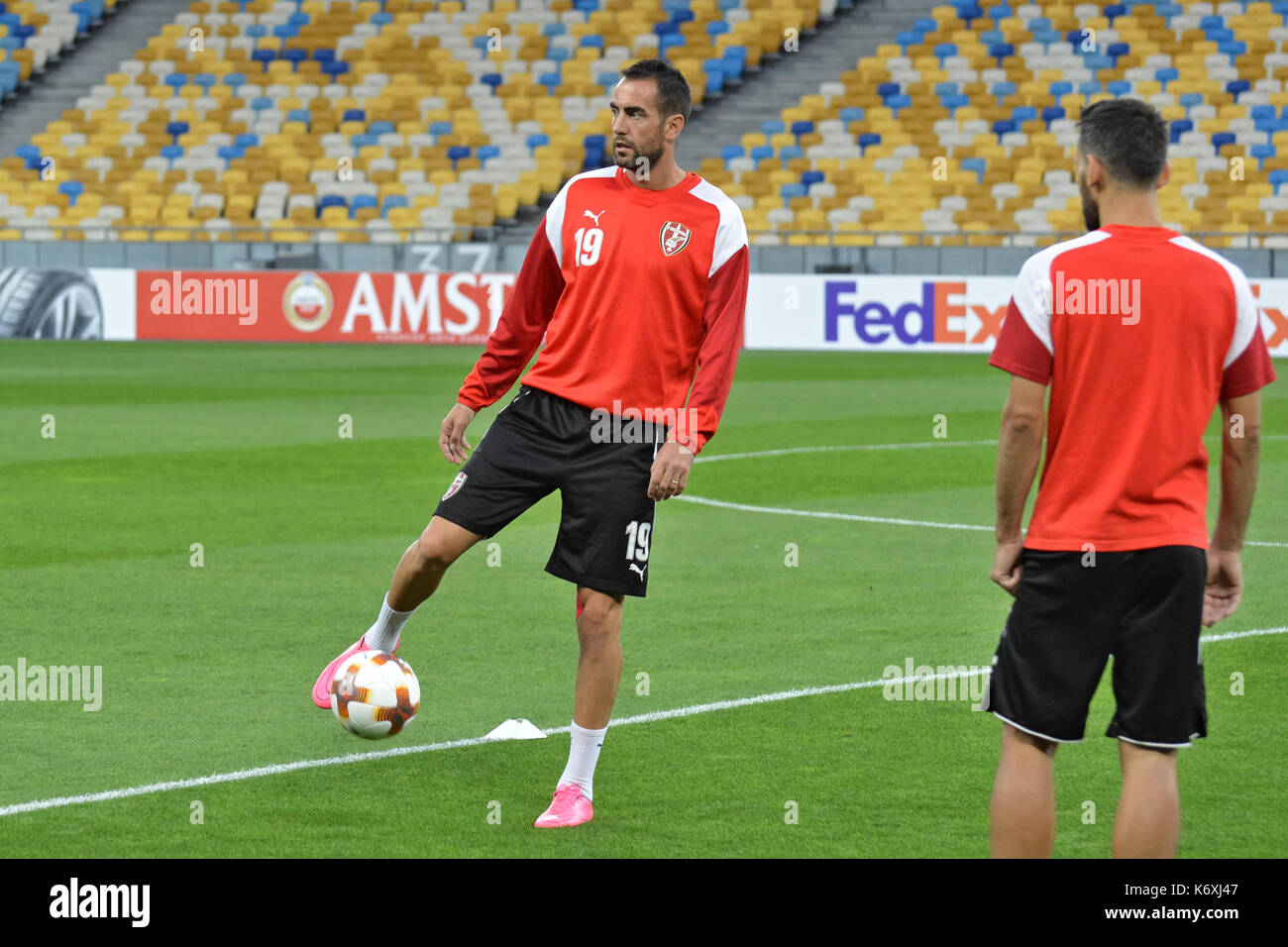 Kiew, Ukraine. 13 Sep, 2017. Skenderbeu Korca Training vor dem Spiel mit dem FC Dynamo Kiew in der UEFA Europa League an der Olimpiyskiy Stadion in Kiew Quelle: Alexandr Gusew/Pacific Press/Alamy leben Nachrichten Stockfoto