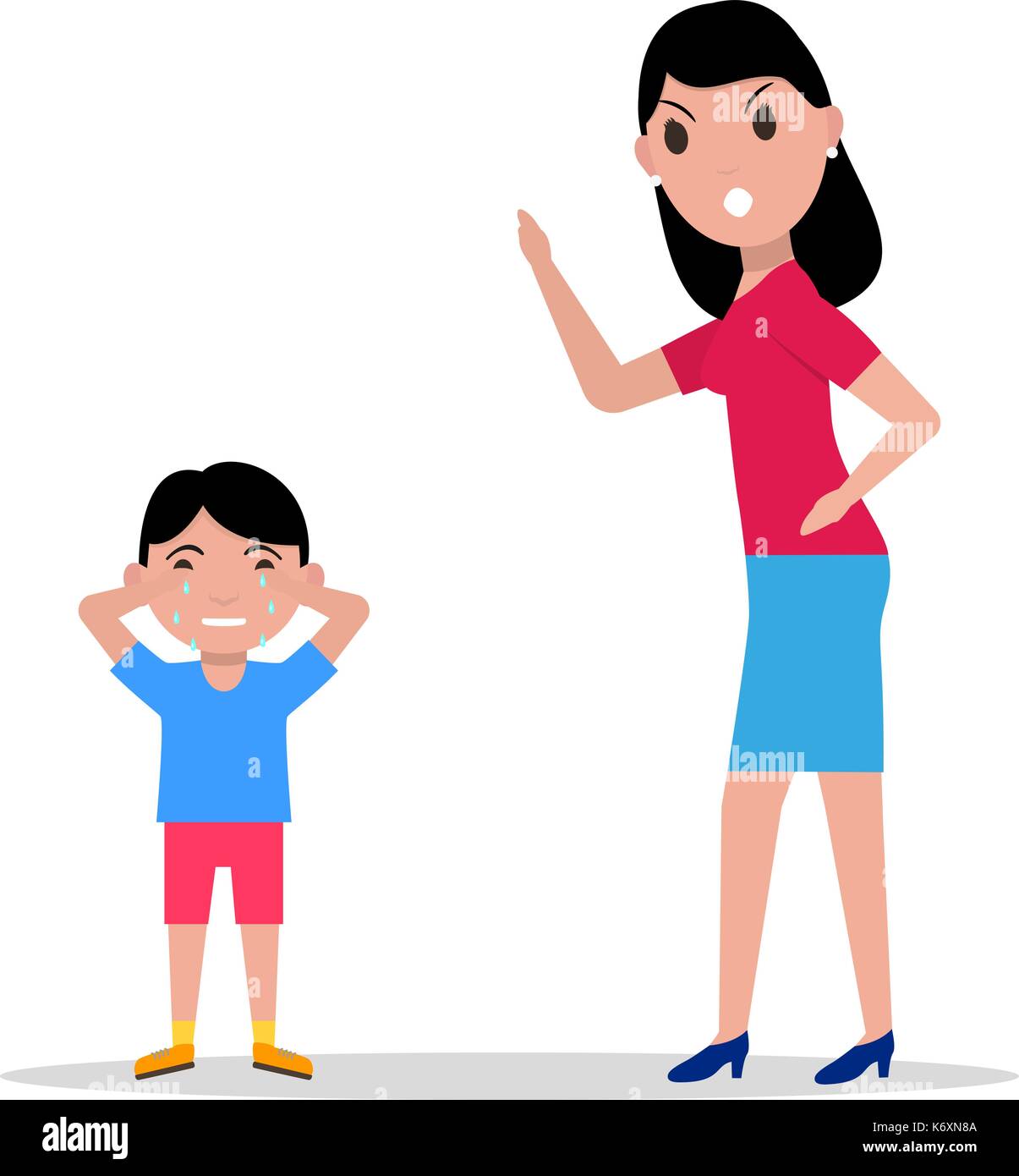 Vektor cartoon wütende Mutter ihr Kind schimpfen Stock Vektor