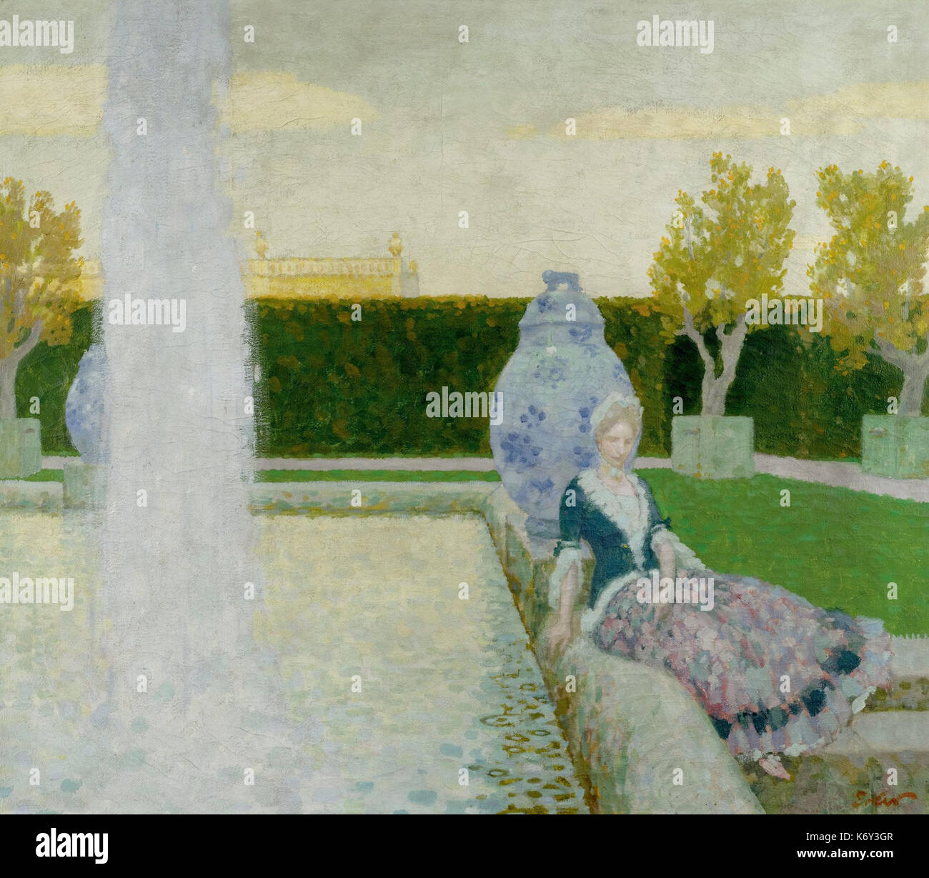 Fritz Erler Frau Im Park bin Brunnen 1900 Stockfoto