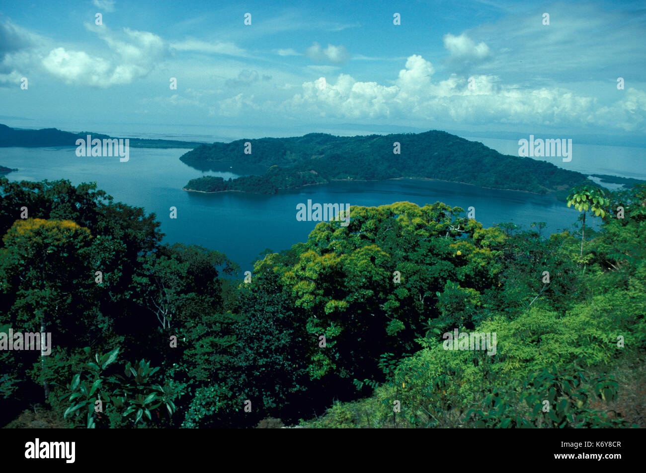 Blick auf Küste Golfito National Park, Golf Herzog, Mittelamerika, Green Tree Tops, Dschungel, Regenwald Stockfoto