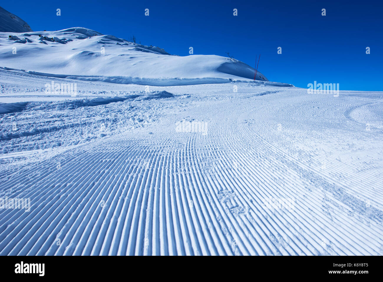 Schnee Ski-Belag Weg, Cord Textur, selektiven Fokus Stockfoto