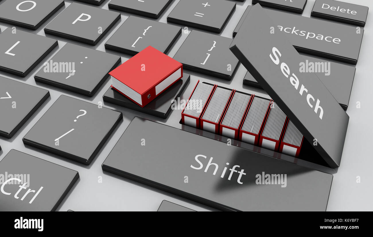 3D-Darstellung. Offene uchen' mit Ordnern. Online Storage Konzept Stockfoto