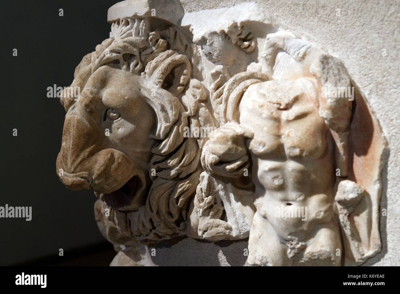 Frankreich, Rhone, Lyon, historische Stätte als Weltkulturerbe von der UNESCO, Colline de Fourviere, gallo-römische Museum der Fourvire vom Architekten Bernard Zehrfuss, Mausoleum der Familie von Acceptii, das Dionysische Sarkophag gebaut Stockfoto