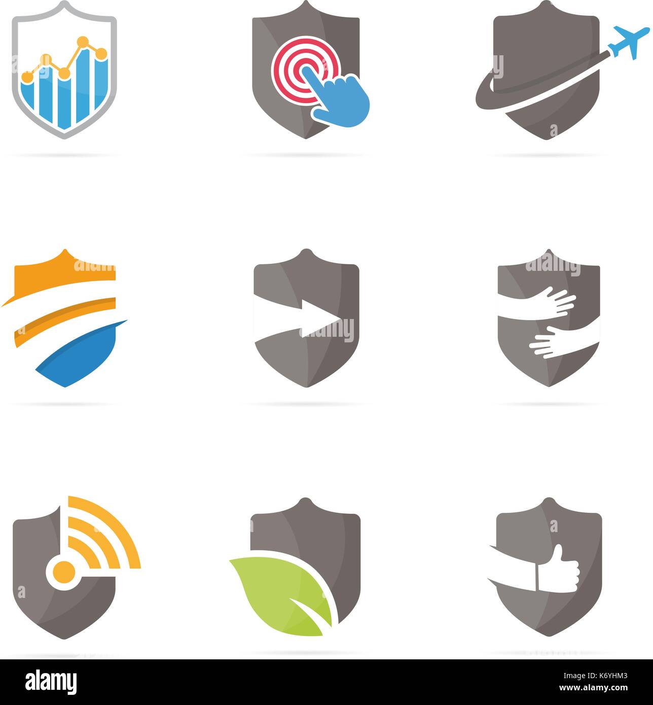 Satz von Shield Logo Kombination. Sicherheit und Schutz von Symbol oder Icon. Einzigartige Gesetz und Guard Logo Design Template. Stock Vektor