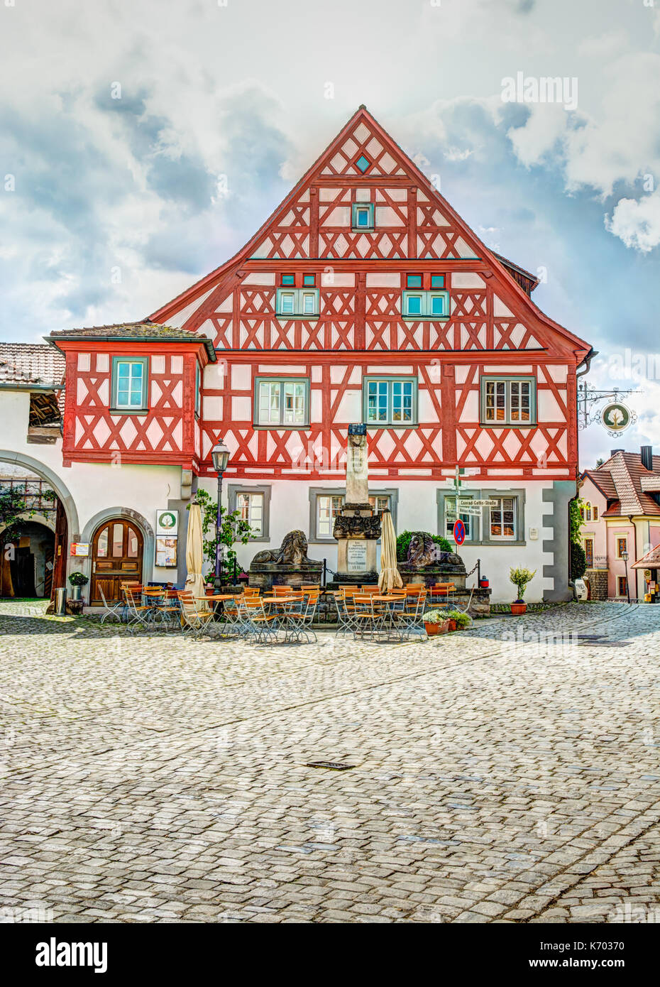 WIPFELD, Deutschland - 21. August: historisches Fachwerkhaus in Wipfeld, Deutschland Am 21. August 2017. Stockfoto