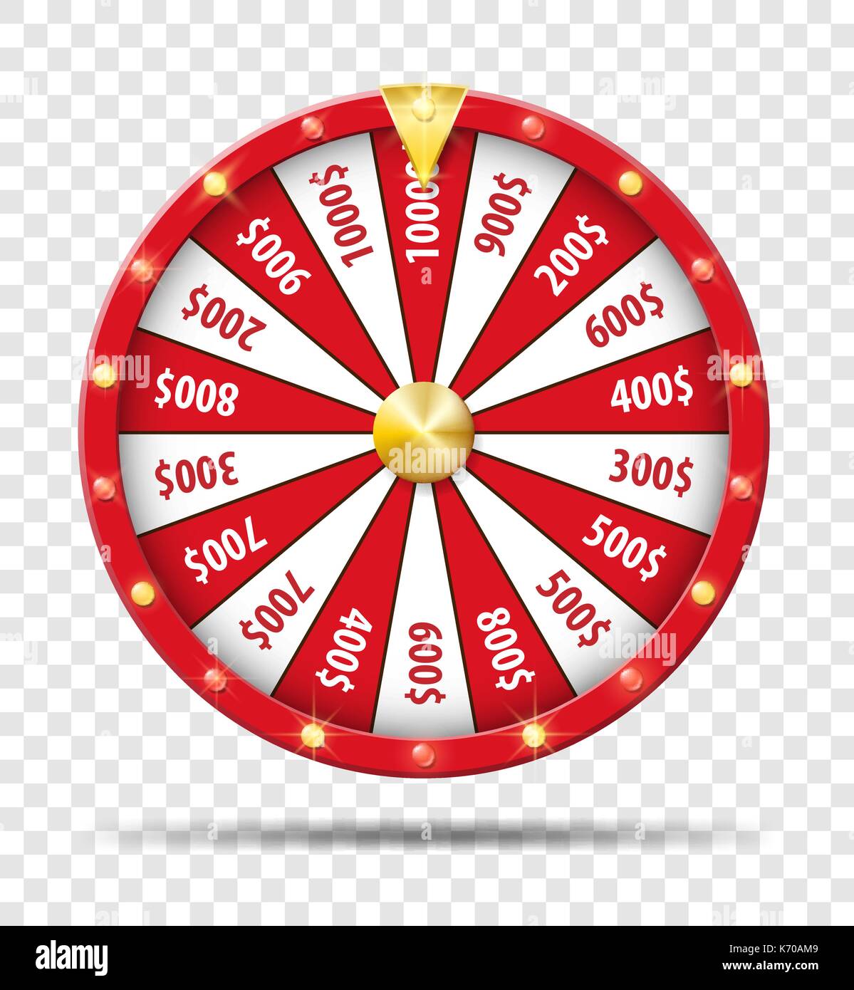 Red Wheel Of Fortune isoliert auf transparenten Hintergrund. Casino Lottery Glück Spiel. Win fortune Wheel roulette. Vector Illustration. Stock Vektor