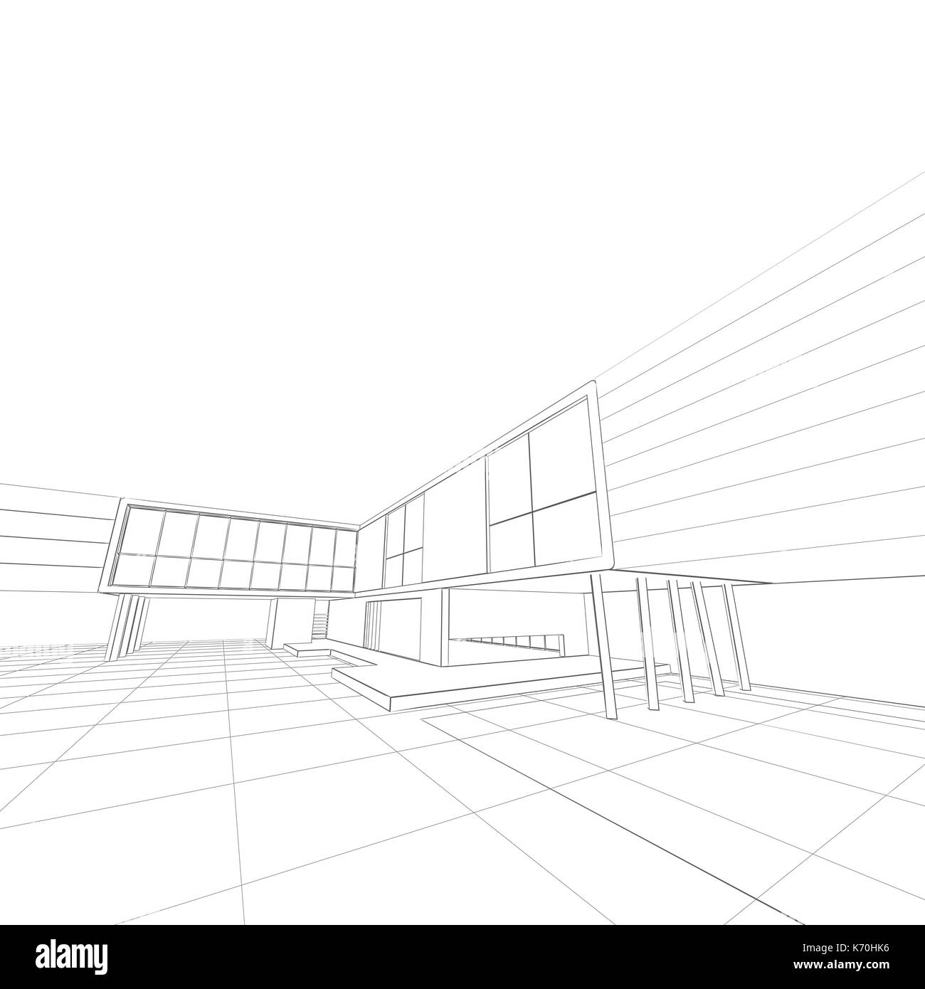 Haus blueprint Weiß isoliert 3D-Rendering Stockfoto