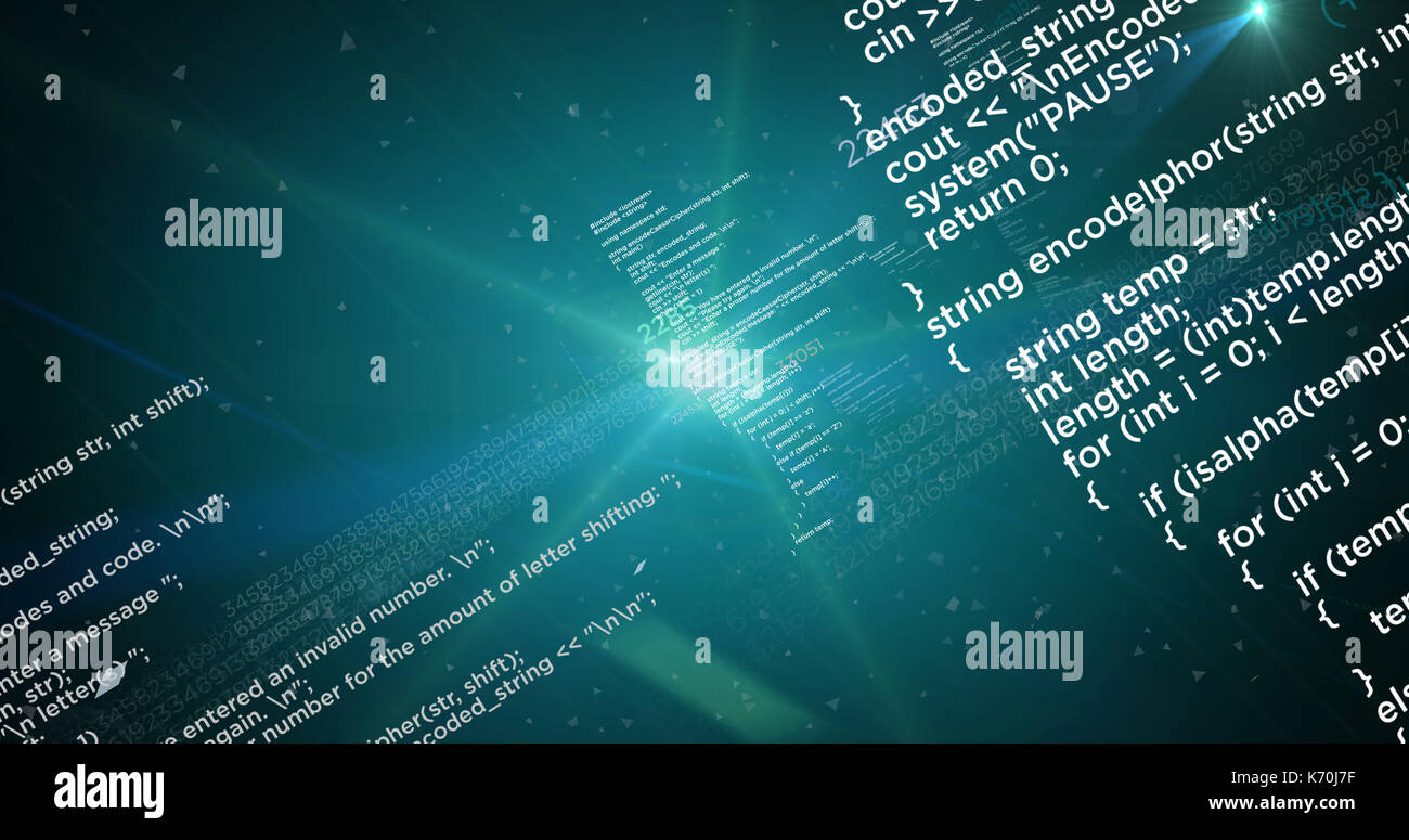 Grosse Daten und Computer Programmierung Code auf grünem Hintergrund. Abstrakte Konzept der Informationen, Cyberspace und Technologie. Stockfoto