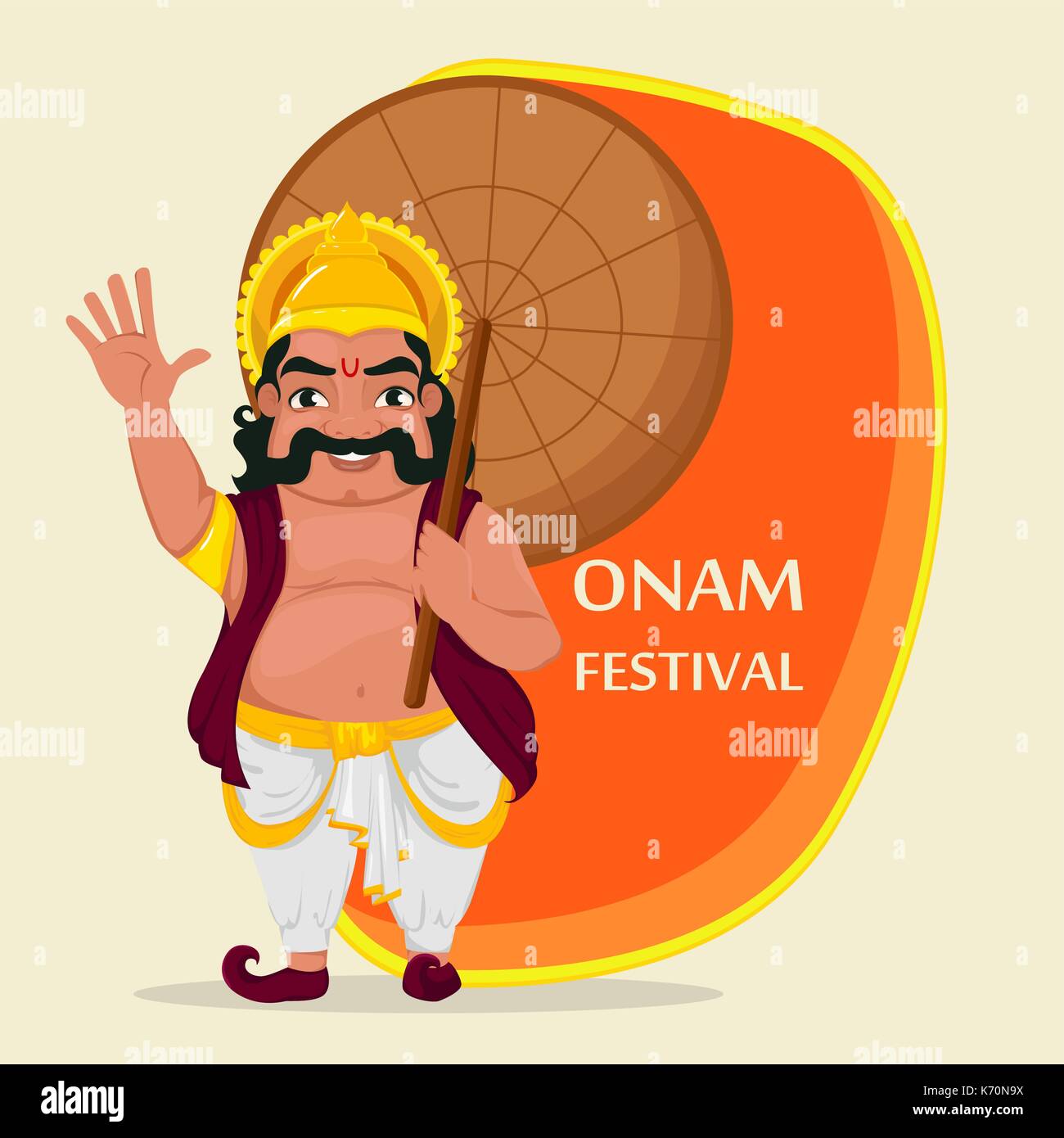 König Mahabali. Happy Onam Festival in Kerala. Vector Illustration Stock Vektor