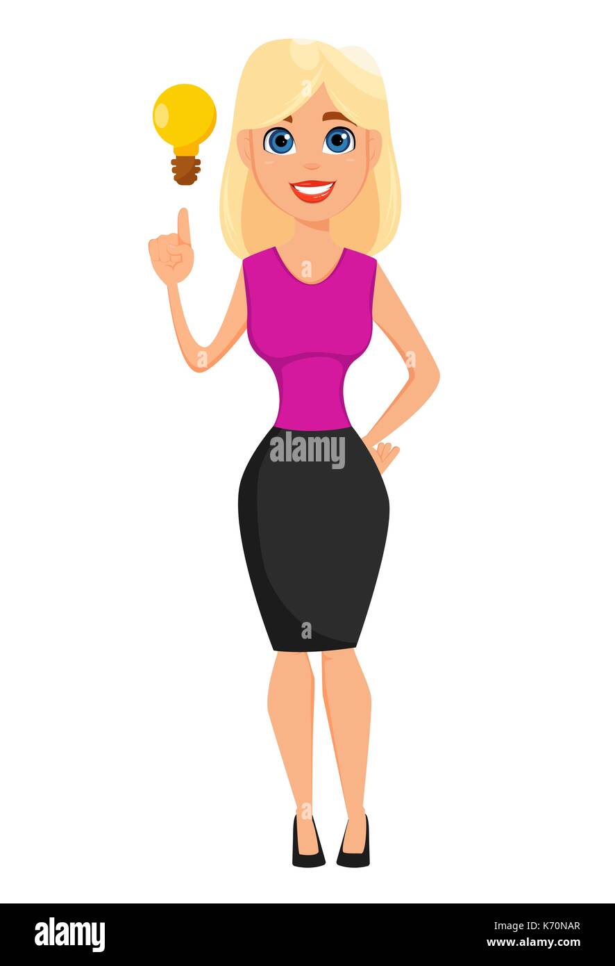 Business woman cartoon Charakter. Süße blonde Geschäftsfrau hat eine geniale Idee. Vector Illustration auf weißem Hintergrund. Stock Vektor