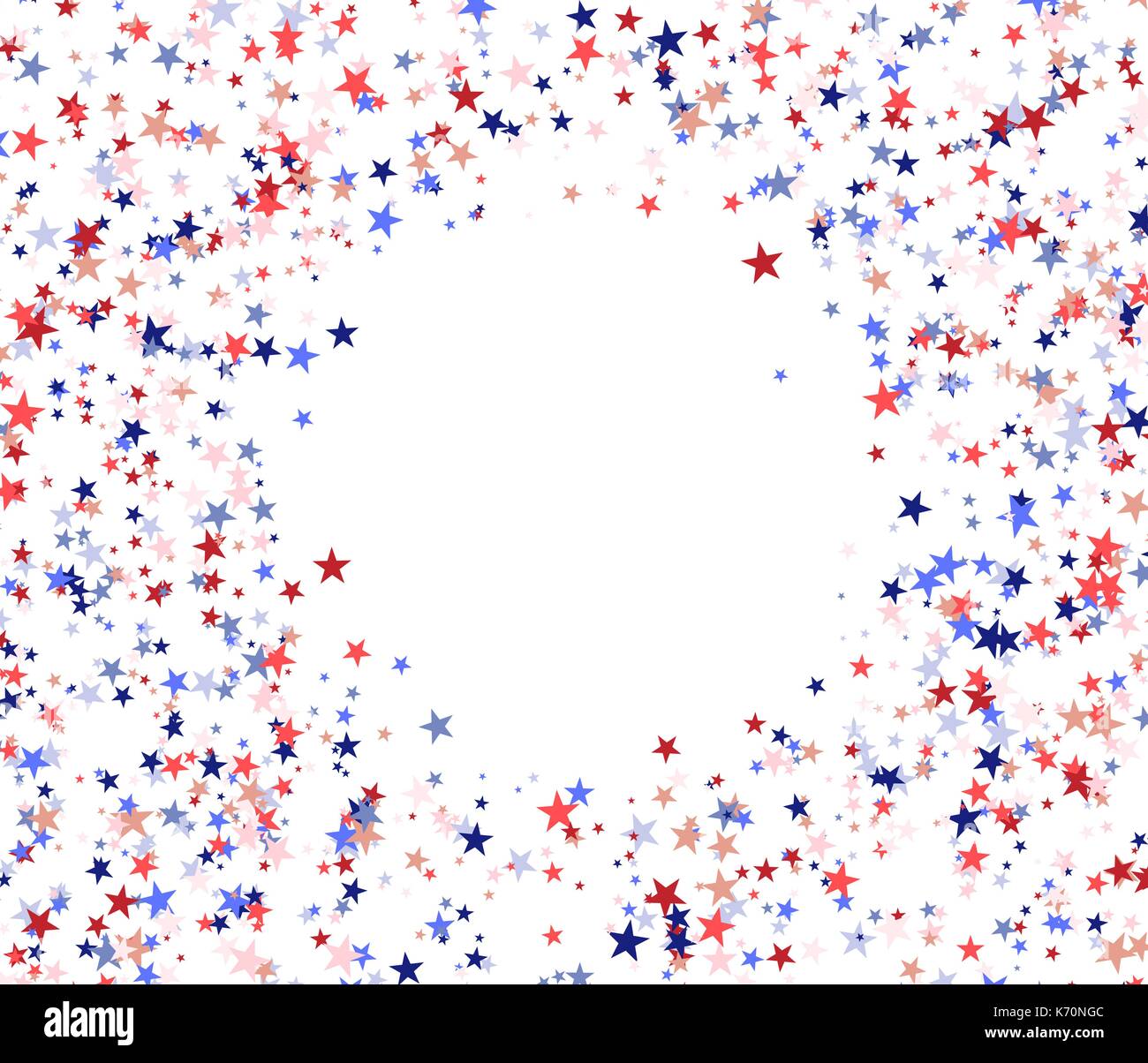 Rote, blaue und weiße Sterne mit leeren Kreis in der Mitte, der nationalen USA-Flagge Farben. Vector Illustration auf weißem Hintergrund Stock Vektor