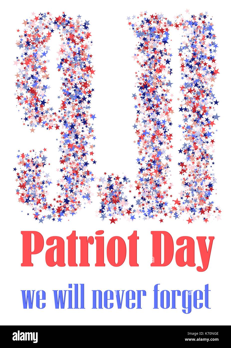 9.11 aus roten, blauen und weißen Sternen und Worte an der Unterseite, nationalen USA-Flagge Farben. Vector Illustration auf weißen Hintergrund für Patriot Tag. Stock Vektor