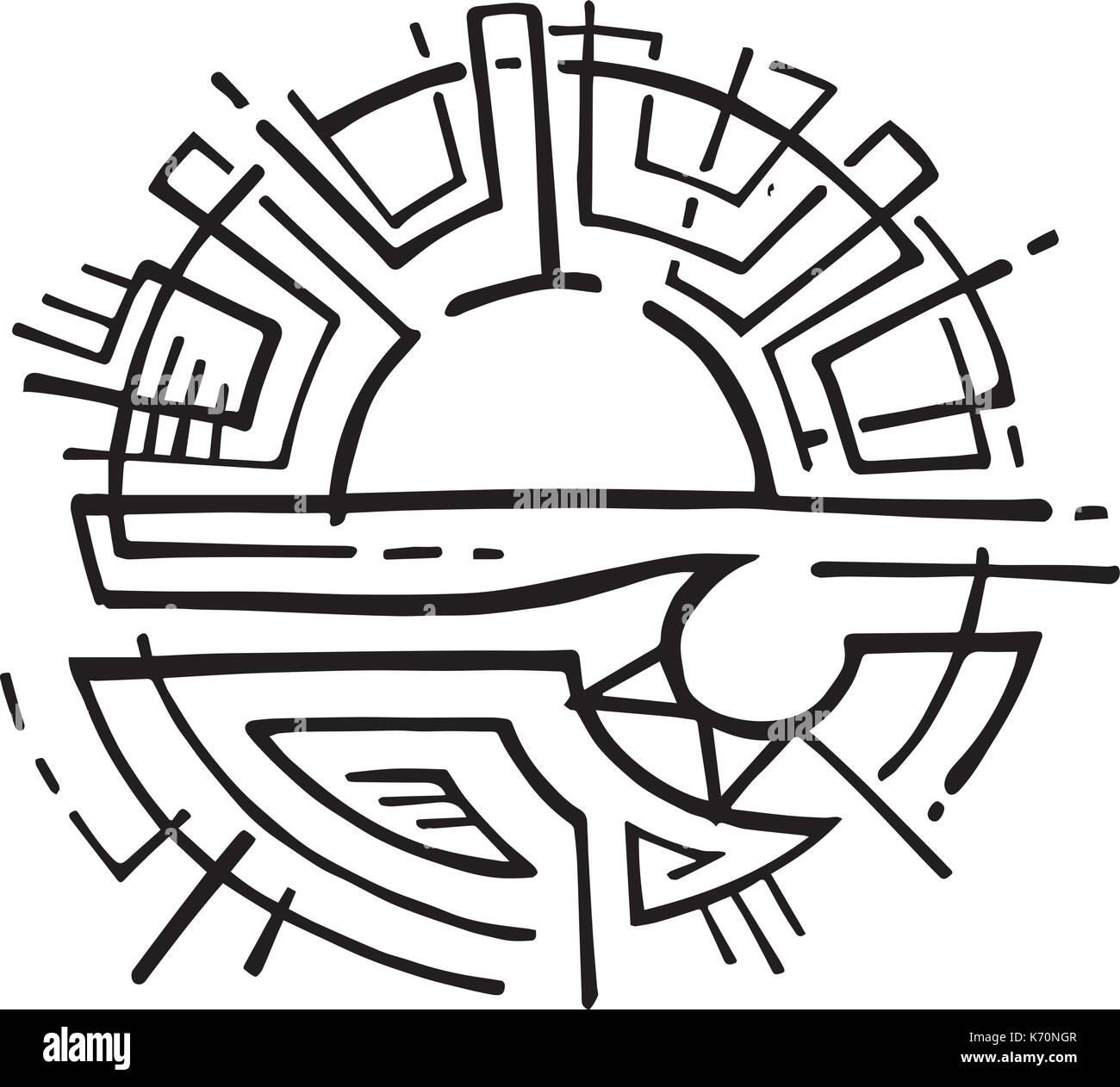 Hand vector Abbildung oder Zeichnung eines abstrakten Wave und Sonne Symbol gezeichnet Stock Vektor